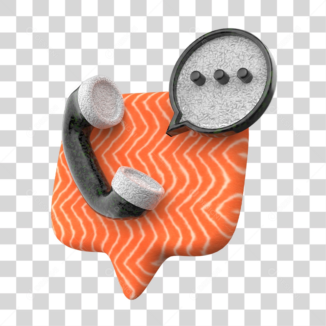 Emoji de Telefone e Bate Papo Sushi de Comida Japonesa Elemento 3D para Composição PNG Transparente