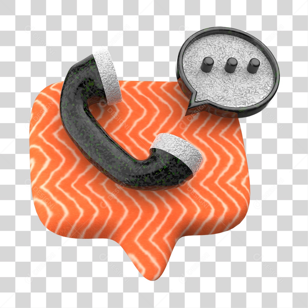 Emoji de Telefone e Bate Papo Sushi de Comida Japonesa Elemento 3D para Composição PNG Transparente
