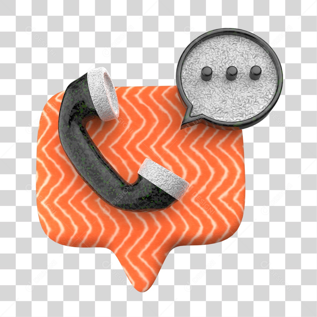 Emoji de Telefone e Bate Papo Sushi de Comida Japonesa Elemento 3D para Composição PNG Transparente