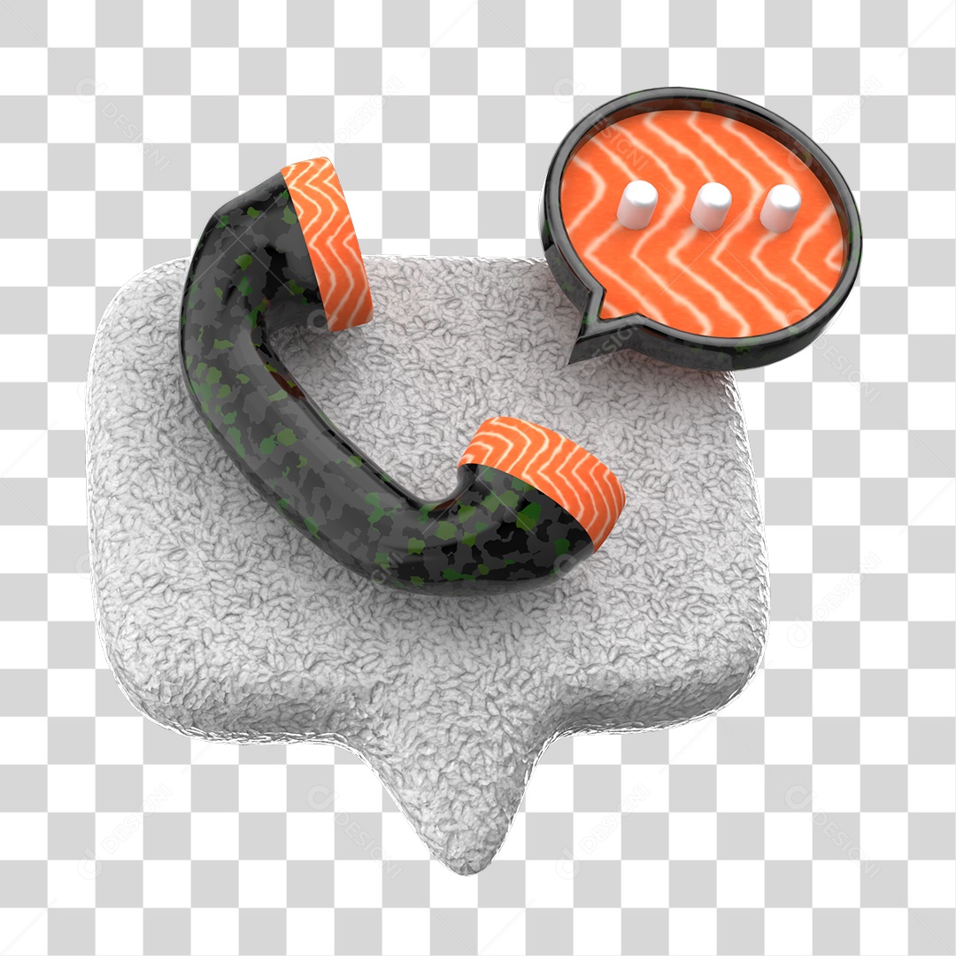 Emoji de Telefone e Bate Papo Sushi de Comida Japonesa Elemento 3D para Composição PNG Transparente