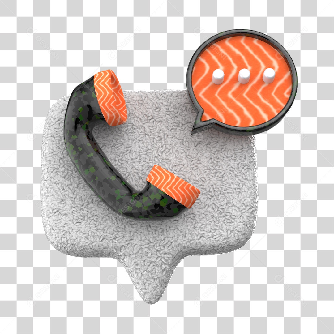 Emoji de Telefone e Bate Papo Sushi de Comida Japonesa Elemento 3D para Composição PNG Transparente