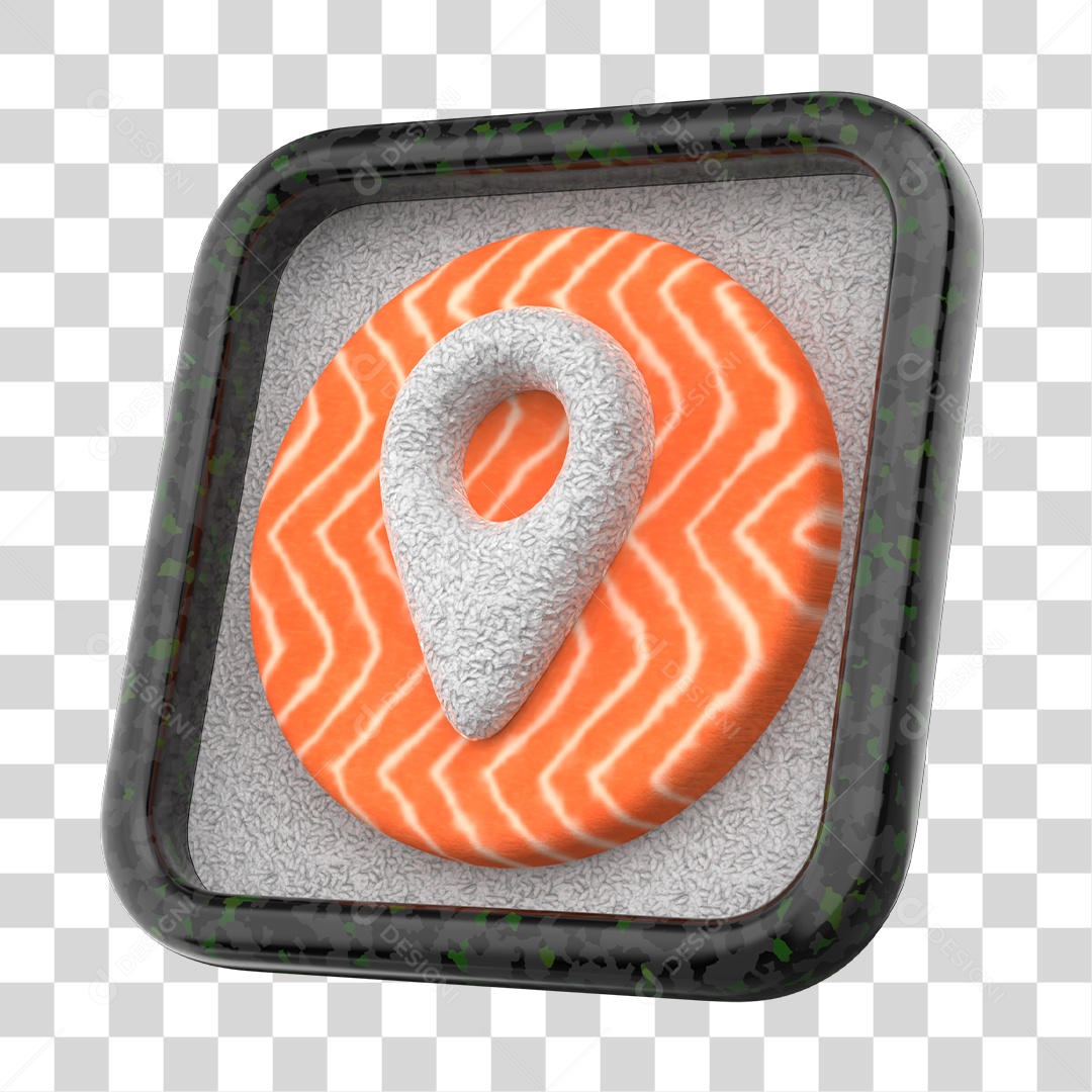Emoji de Localização Sushi de Comida Japonesa Elemento 3D para Composição PNG Transparente