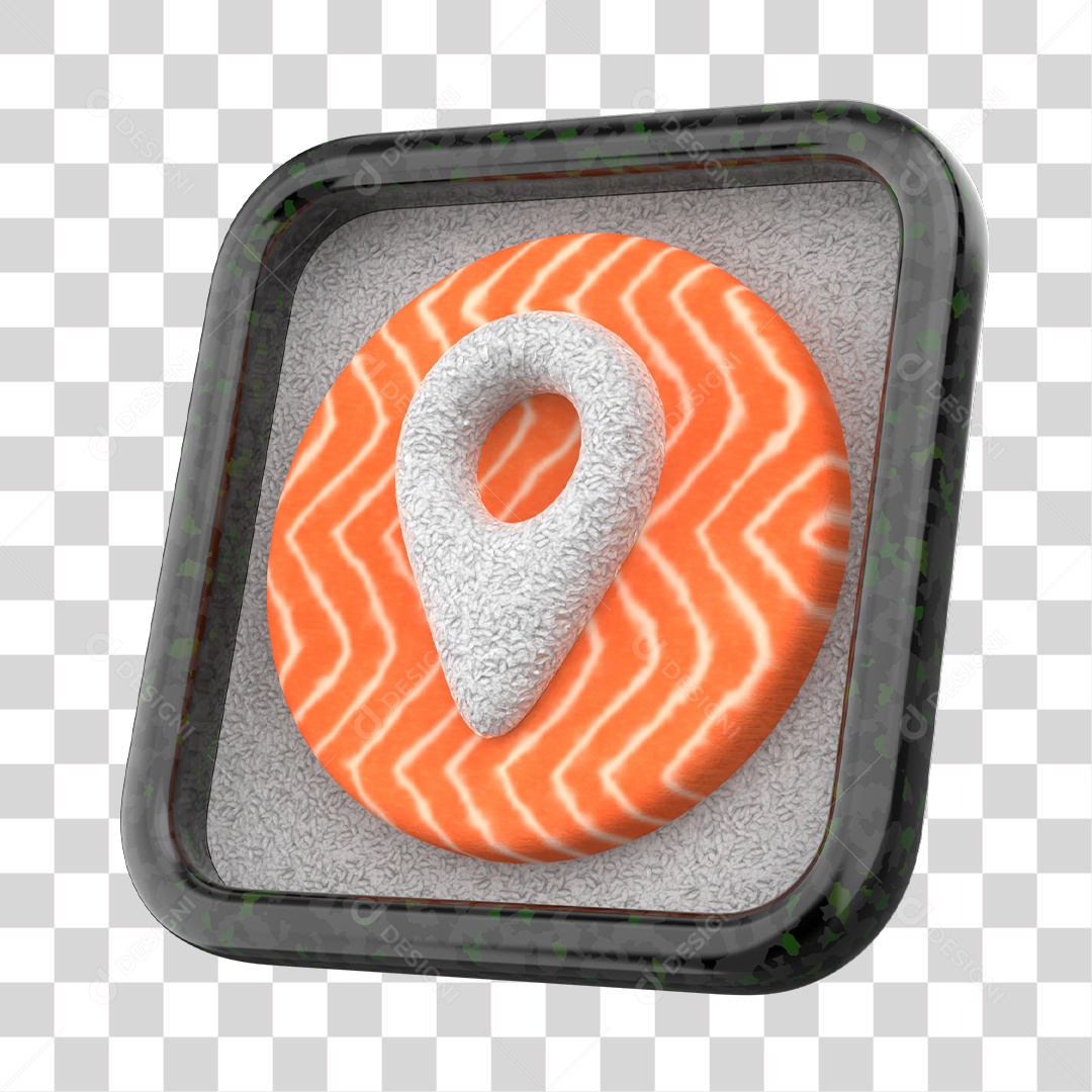 Emoji de Localização Sushi de Comida Japonesa Elemento 3D para Composição PNG Transparente