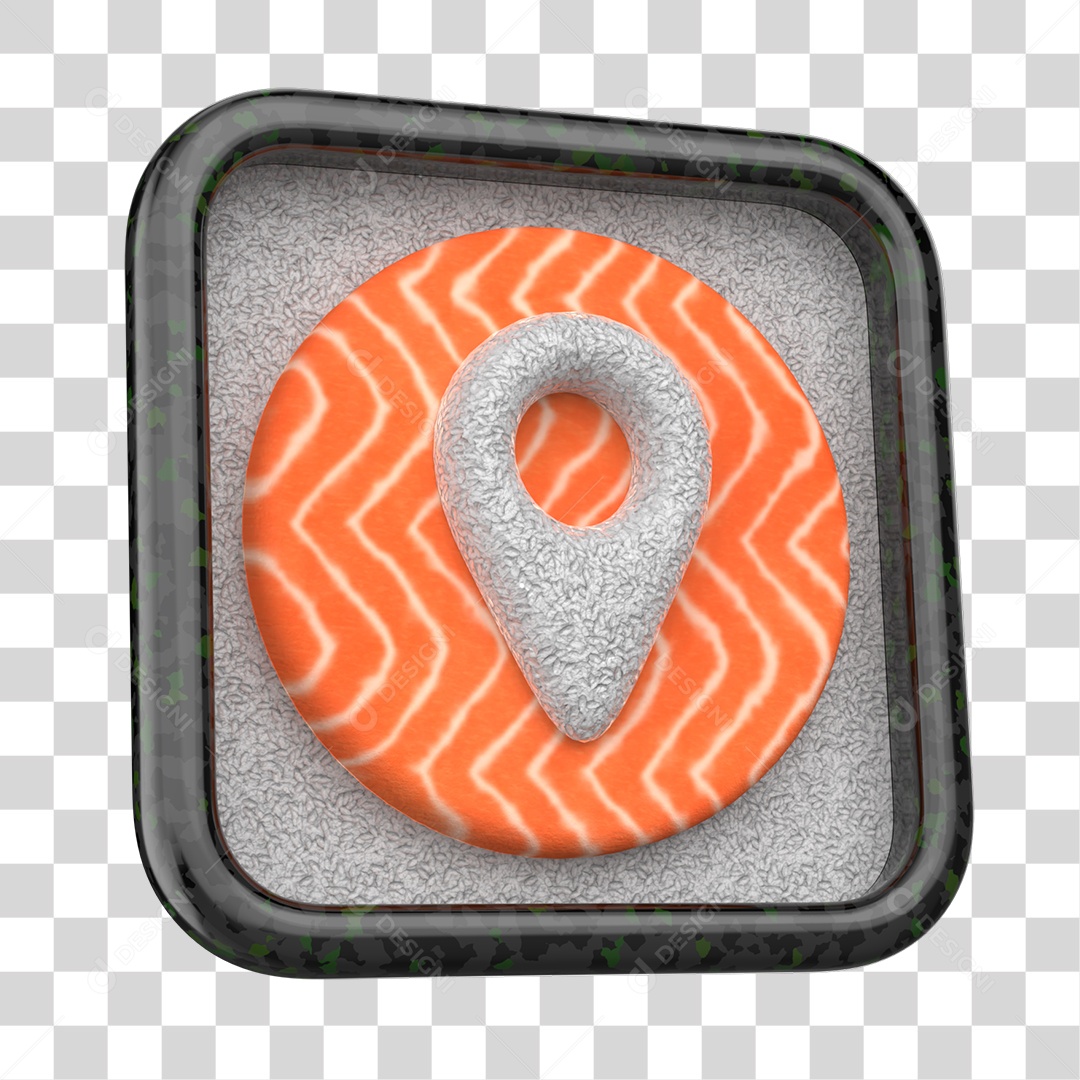 Emoji de Localização Sushi de Comida Japonesa Elemento 3D para Composição PNG Transparente
