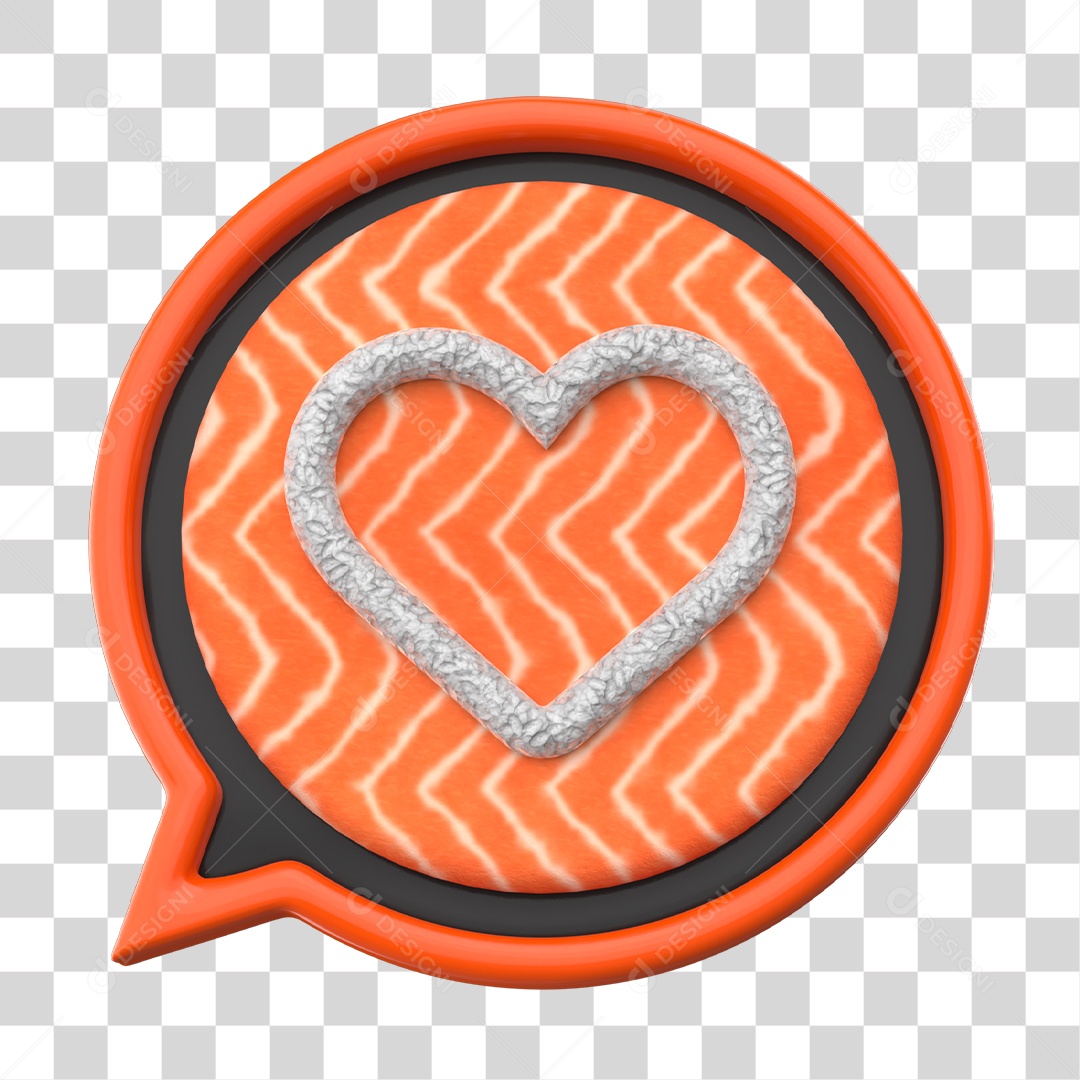 Emoji de Coração Laranja Sushi de Comida Japonesa Elemento 3D para Composição PNG Transparente