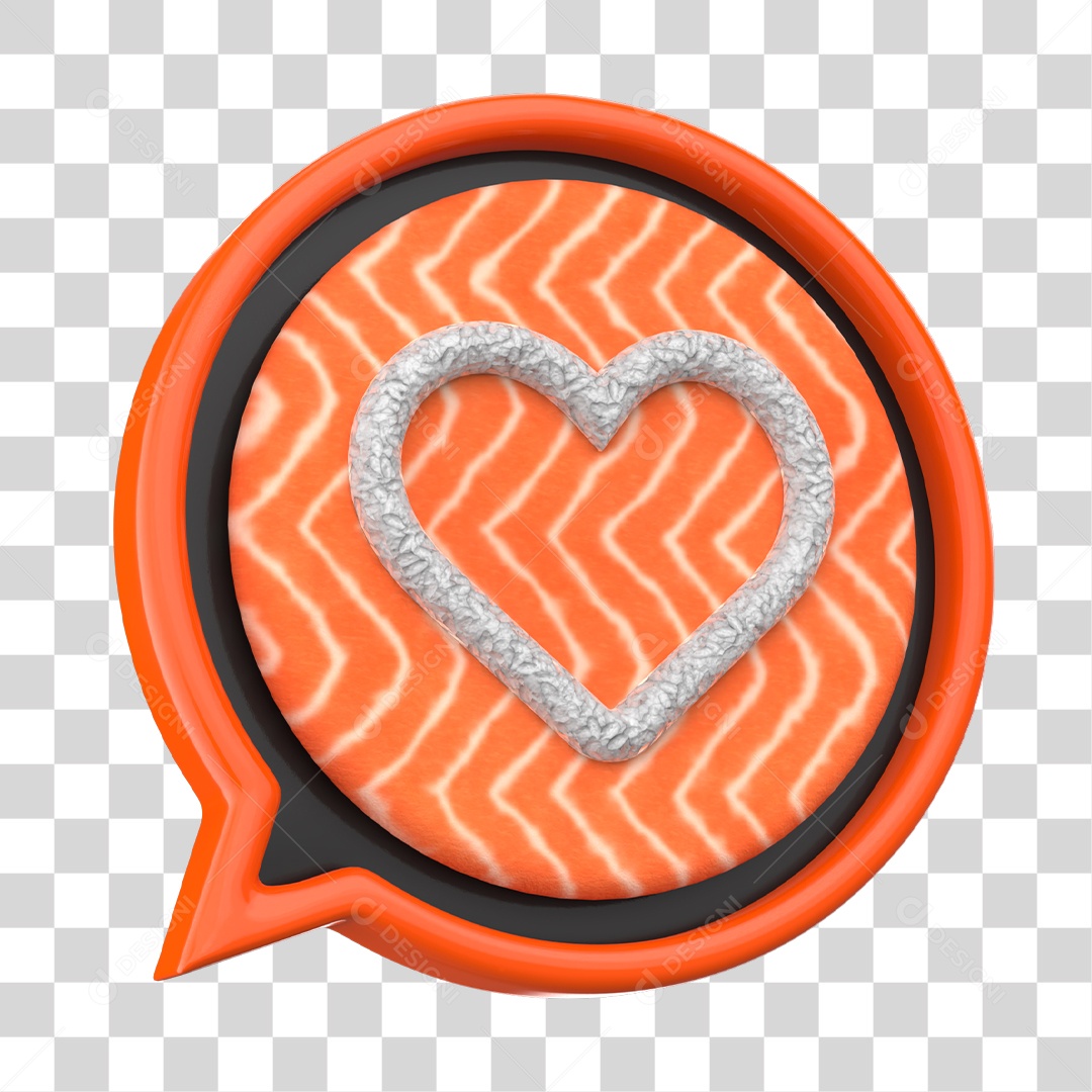 Emoji de Coração Laranja Sushi de Comida Japonesa Elemento 3D para Composição PNG Transparente