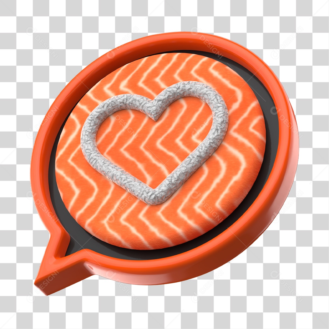 Emoji de Coração Laranja Sushi de Comida Japonesa Elemento 3D para Composição PNG Transparente