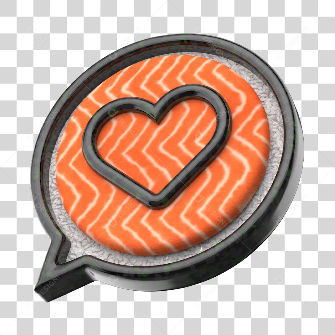 Emoji de Coração Sushi de Comida Japonesa Elemento 3D para Composição PNG Transparente