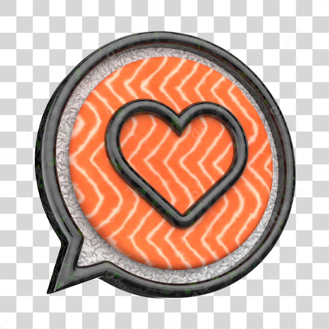 Emoji de Coração Sushi de Comida Japonesa Elemento 3D para Composição PNG Transparente