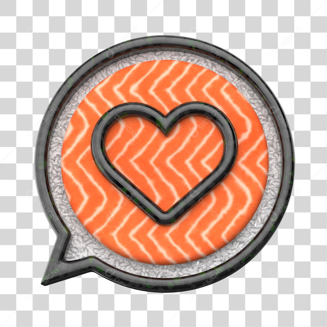 Emoji de Coração Sushi de Comida Japonesa Elemento 3D para Composição PNG Transparente