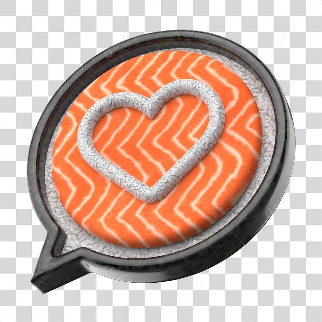 Emoji de Coração Sushi de Comida Japonesa Elemento 3D para Composição PNG Transparente