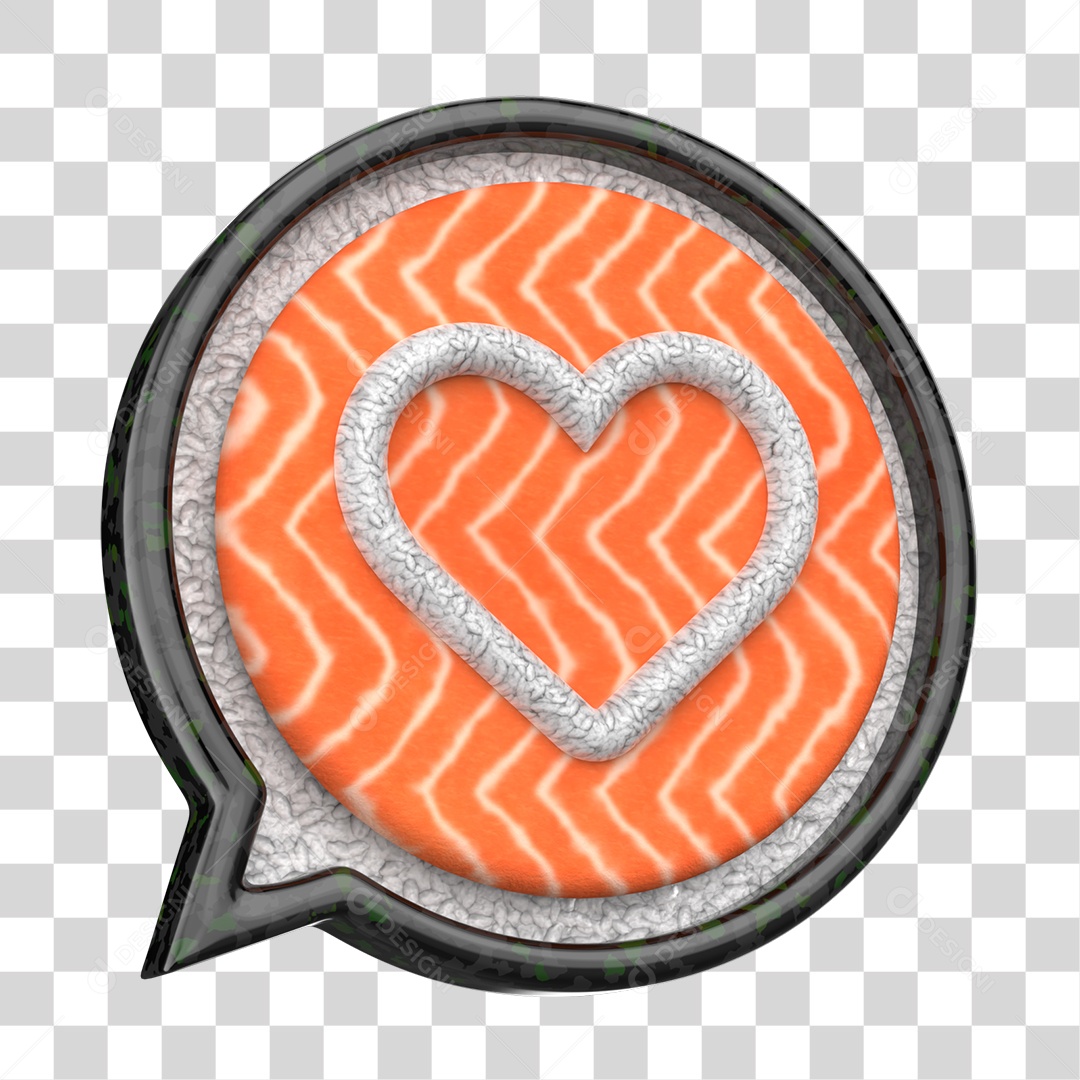 Emoji de Coração Sushi de Comida Japonesa Elemento 3D para Composição PNG Transparente