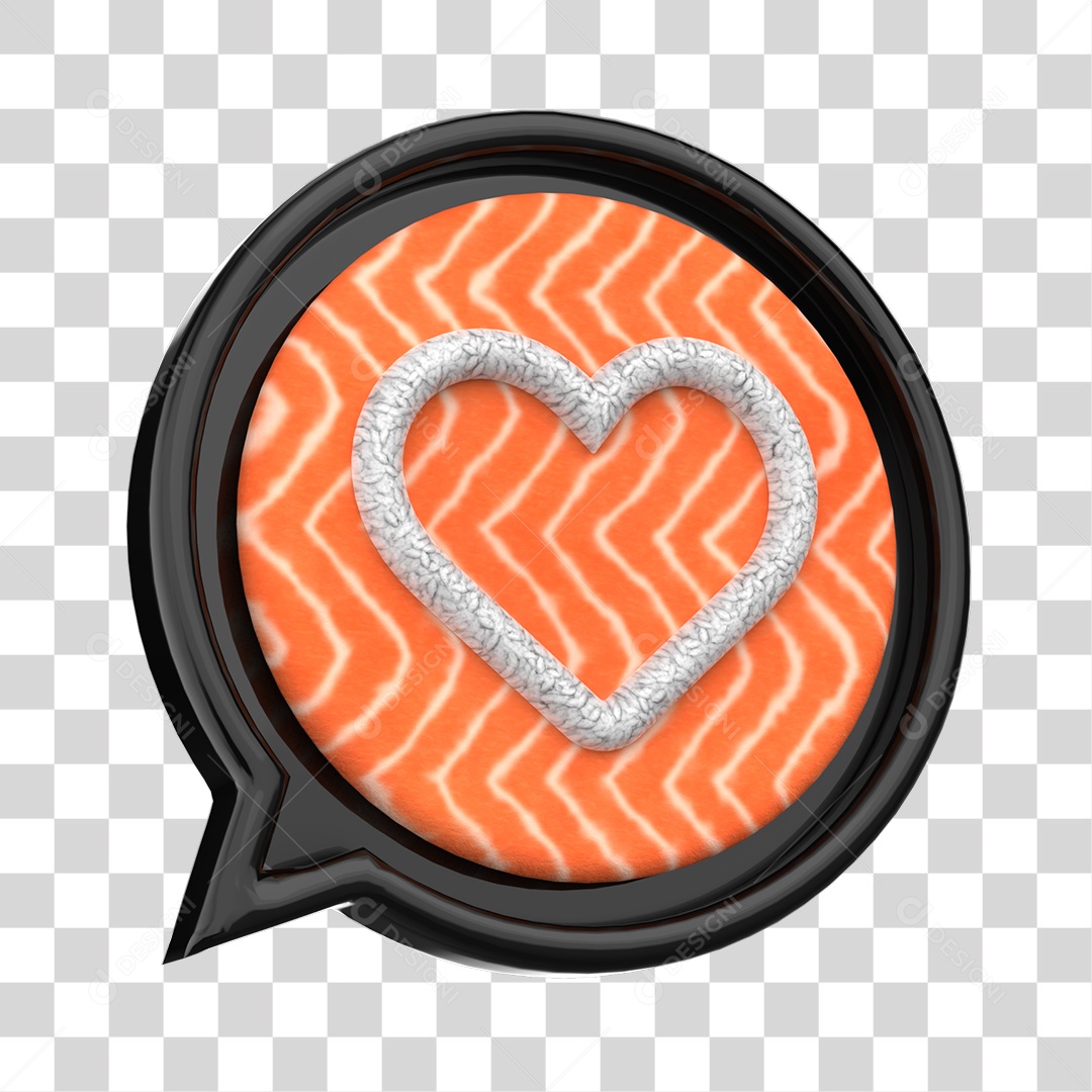 Emoji de Coração Sushi de Comida Japonesa Elemento 3D para Composição PNG Transparente