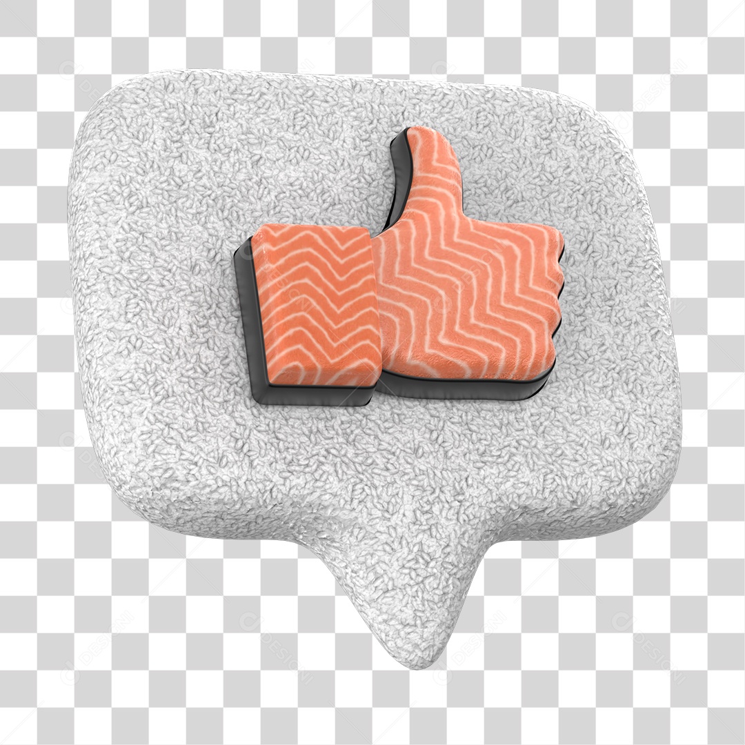 Emoji de Like de Sushi de Comida Japonesa Elemento 3D para Composição PNG Transparente