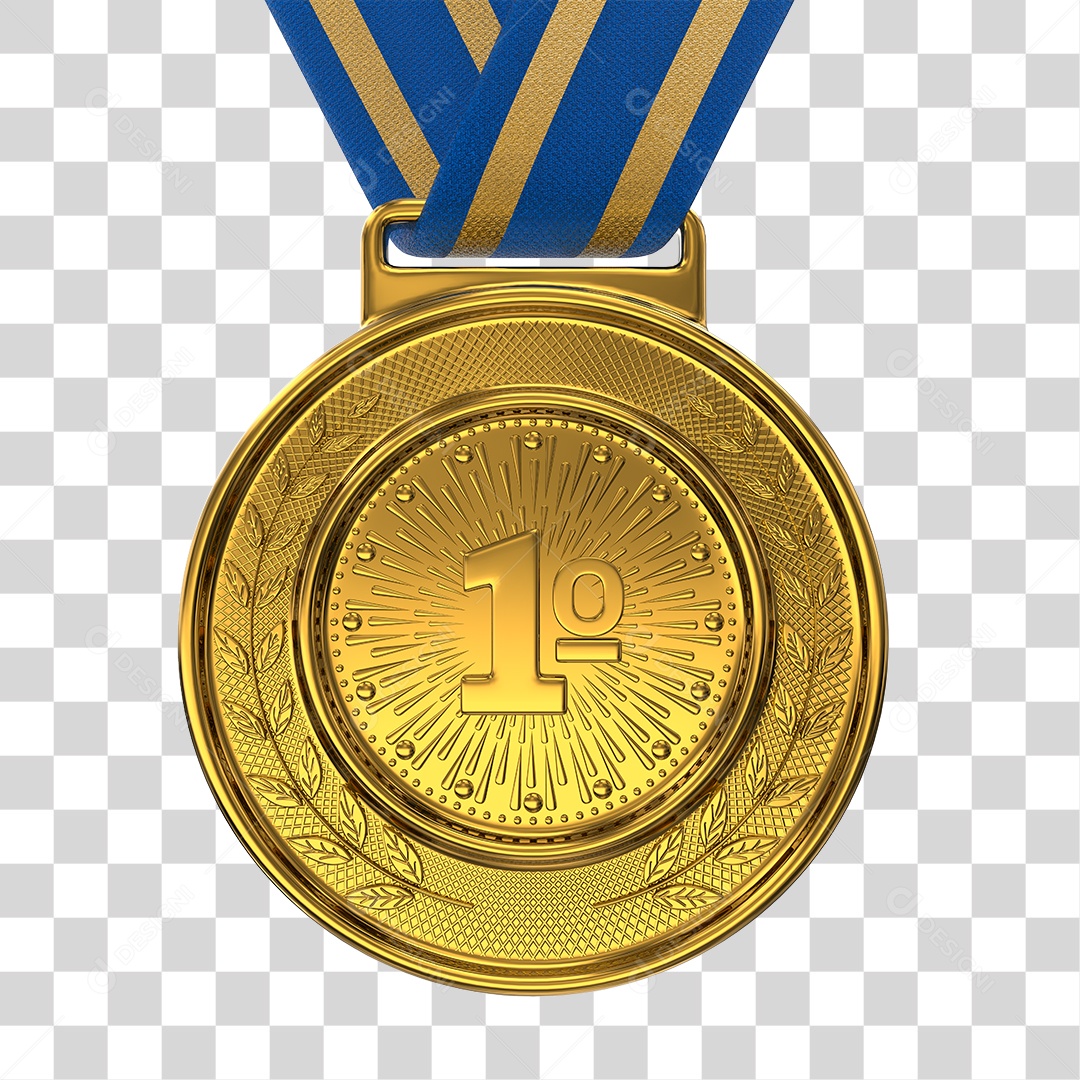 Medalha de Ouro Elemento 3D Para Composição PNG Transparente