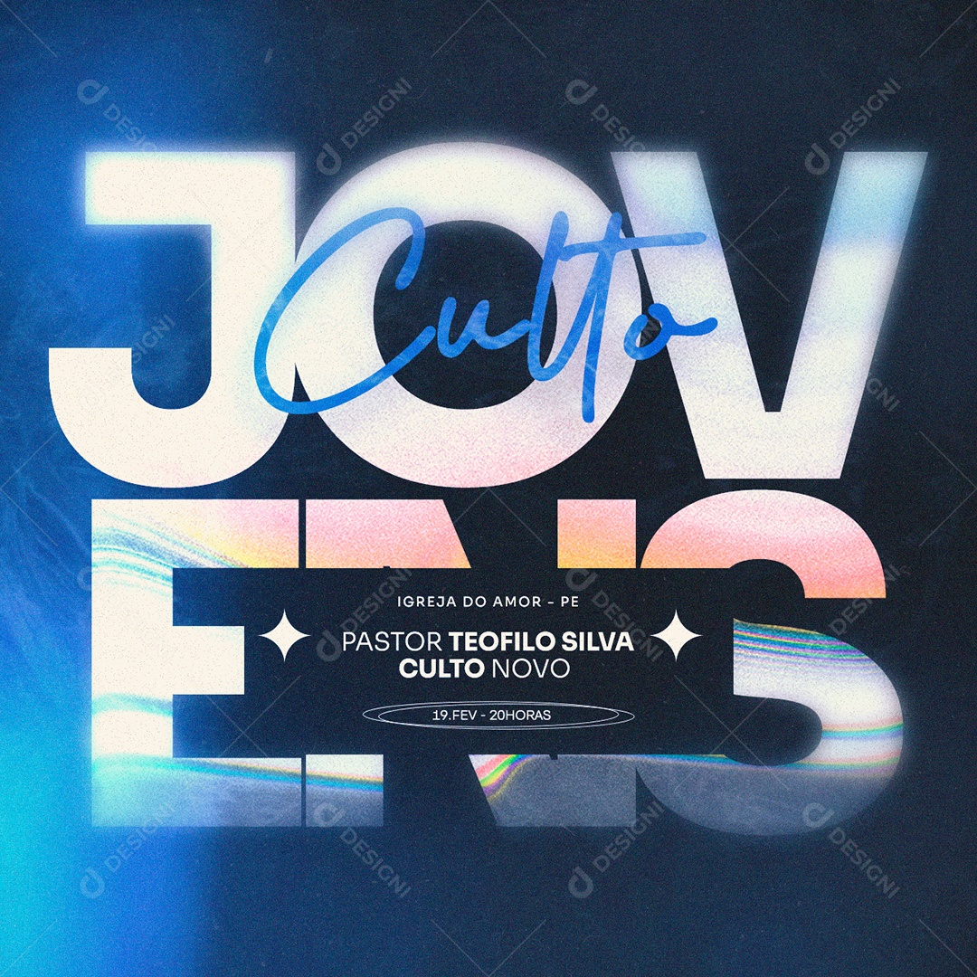 Culto Jovens Pastor Teofilo Silva Culto Novo Flyer Gospel Social Media PSD Editável