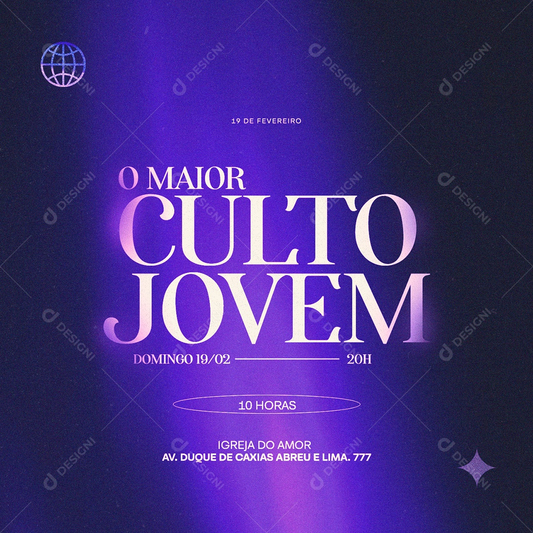 O Maior Culto Jovem Igreja do Amor Flyer Gospel Social Media PSD Editável