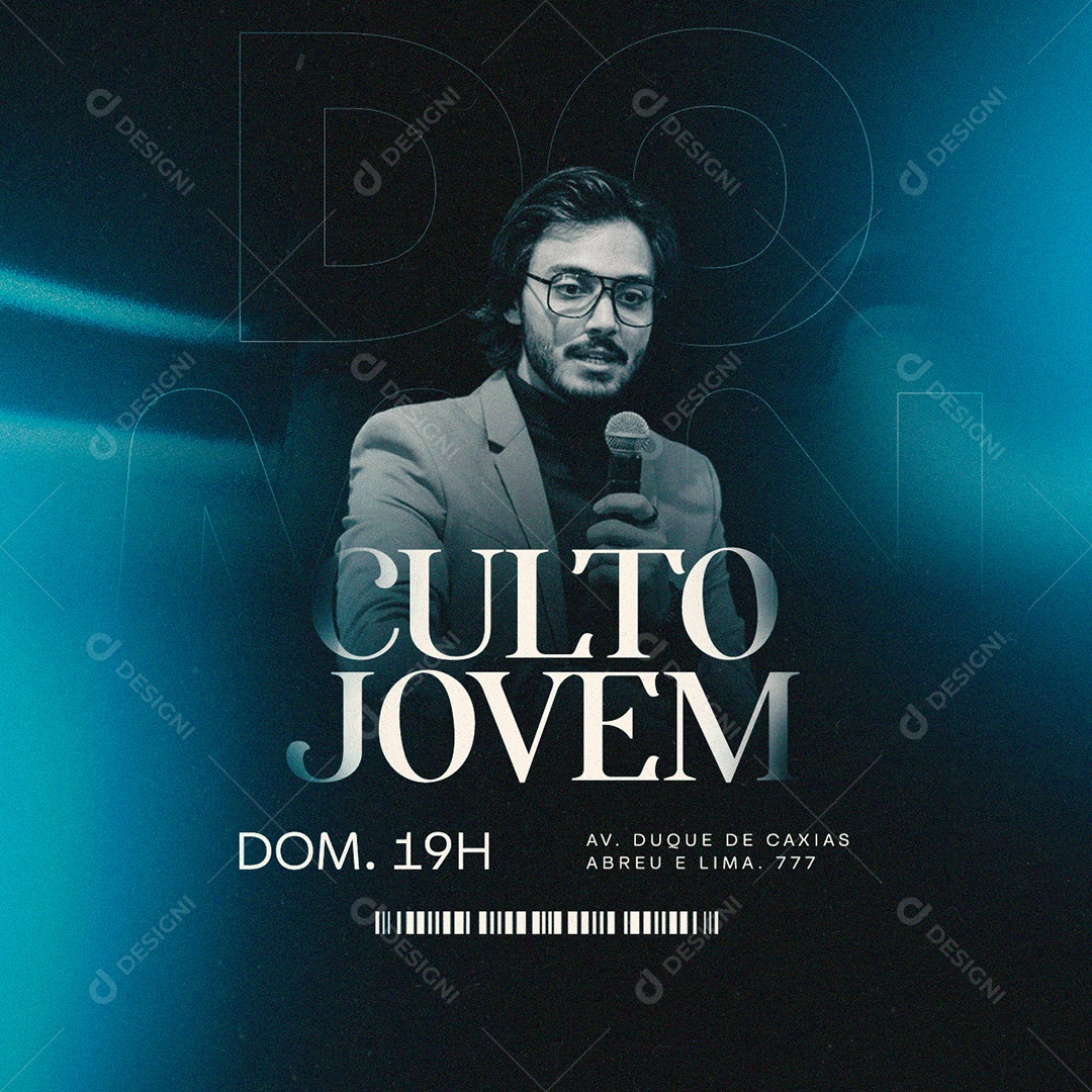 Culto Jovem Flyer Gospel Social Media PSD Editável