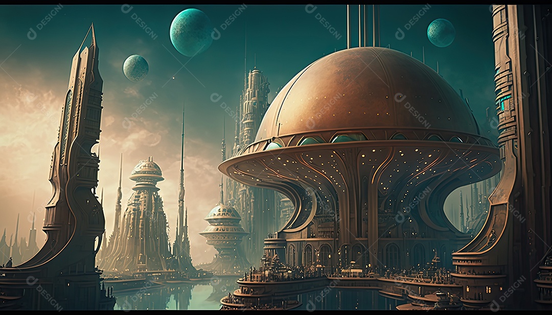 Cidade futurista retrô