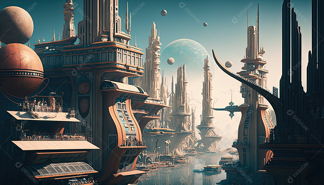 Cidade futurista retrô