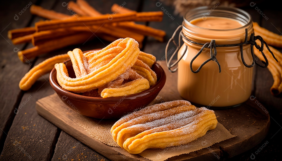Churros sobre uma mesa de madeira.