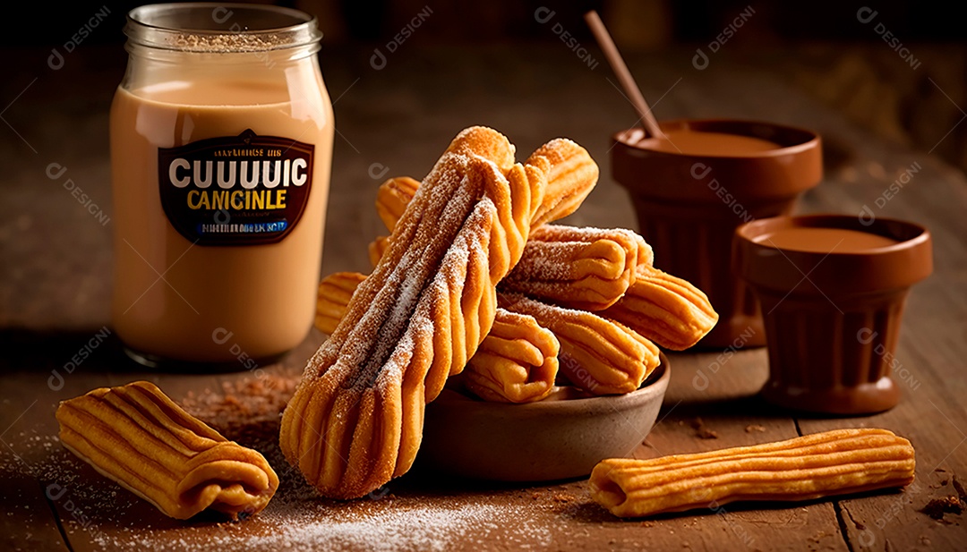 Churros sobre uma mesa de madeira.