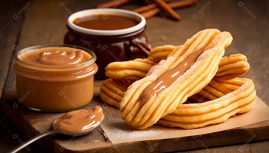 Churros sobre uma mesa de madeira.