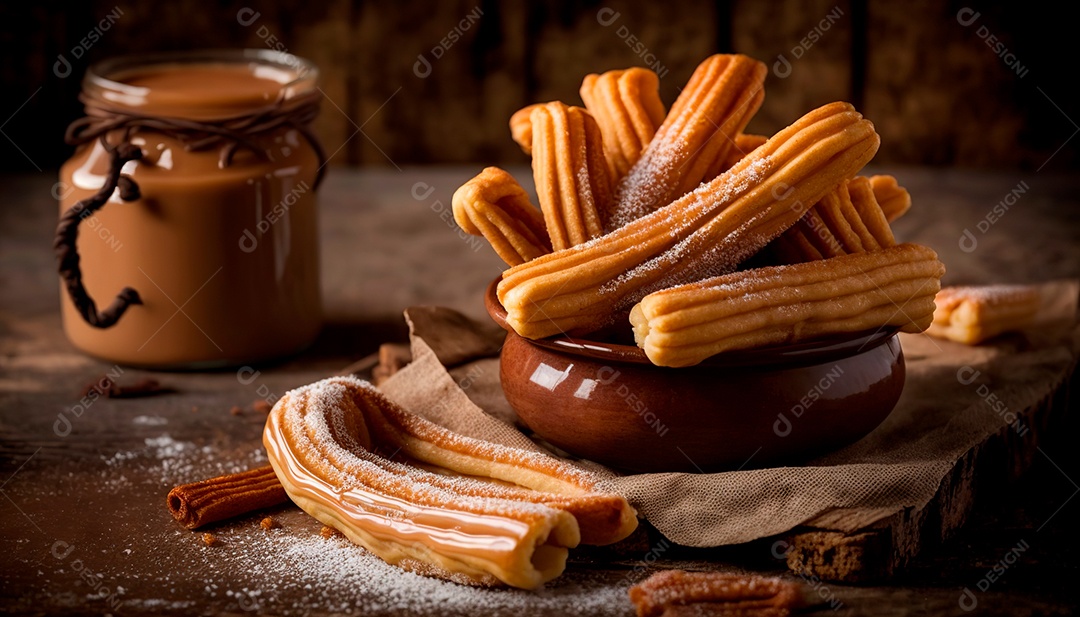 Deliciosos churros com doce de leite.