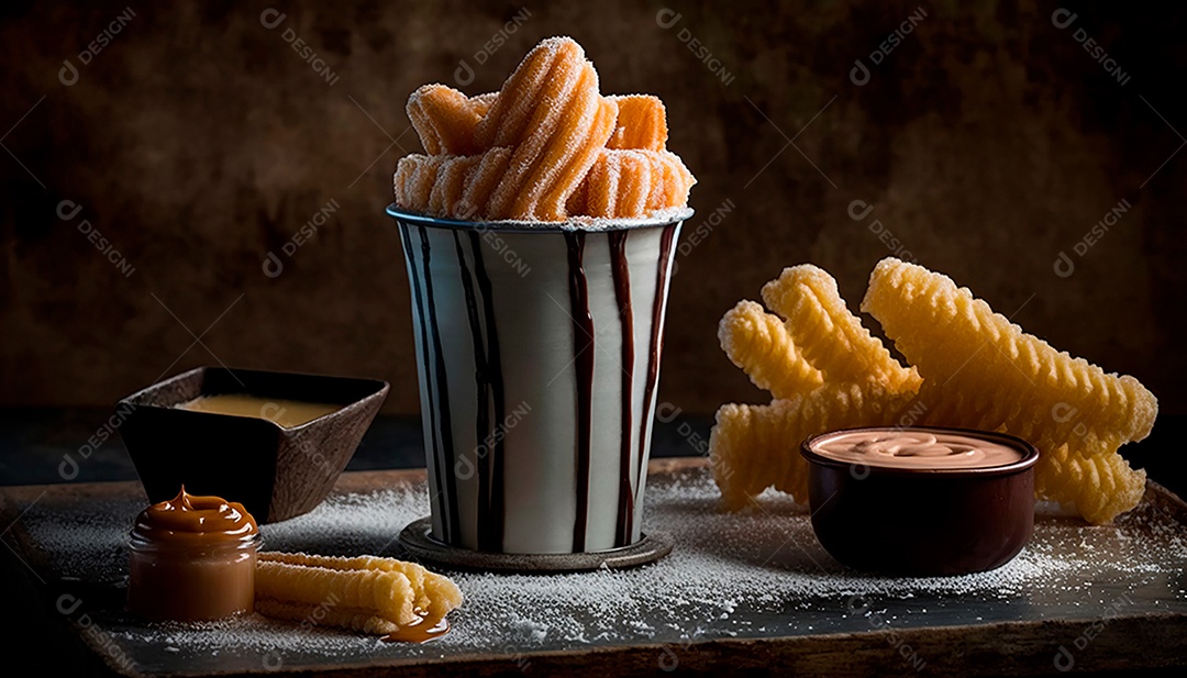 Churros sobre uma mesa de madeira.