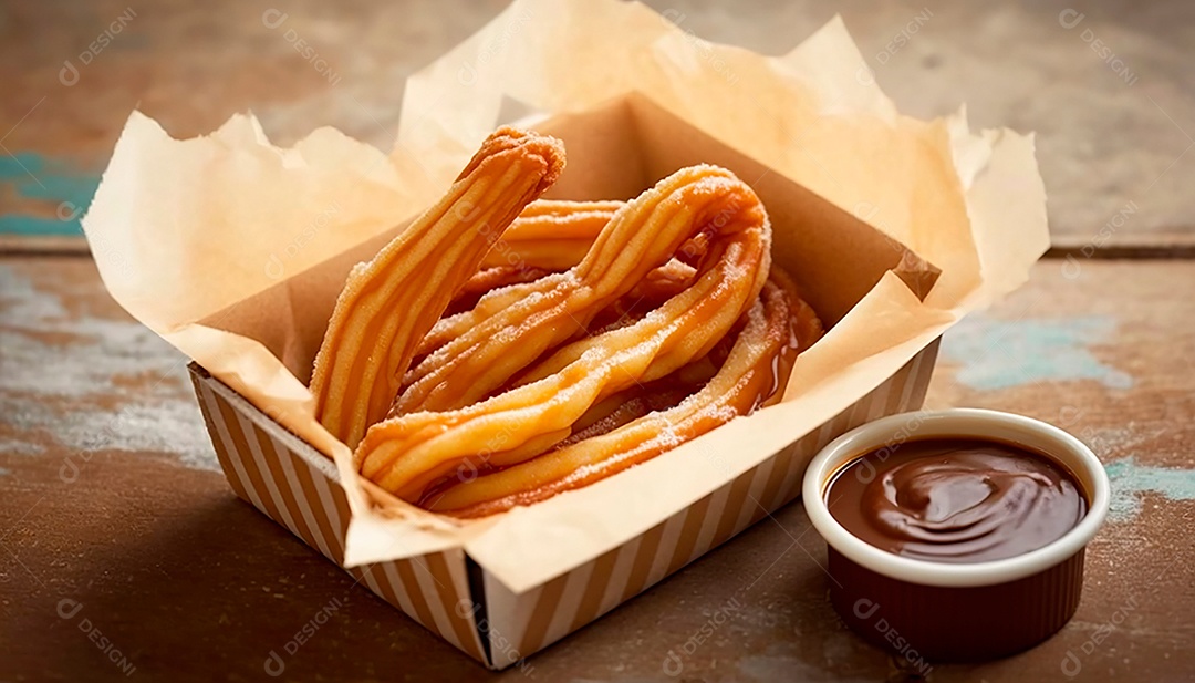 Churros sobre uma mesa de madeira.