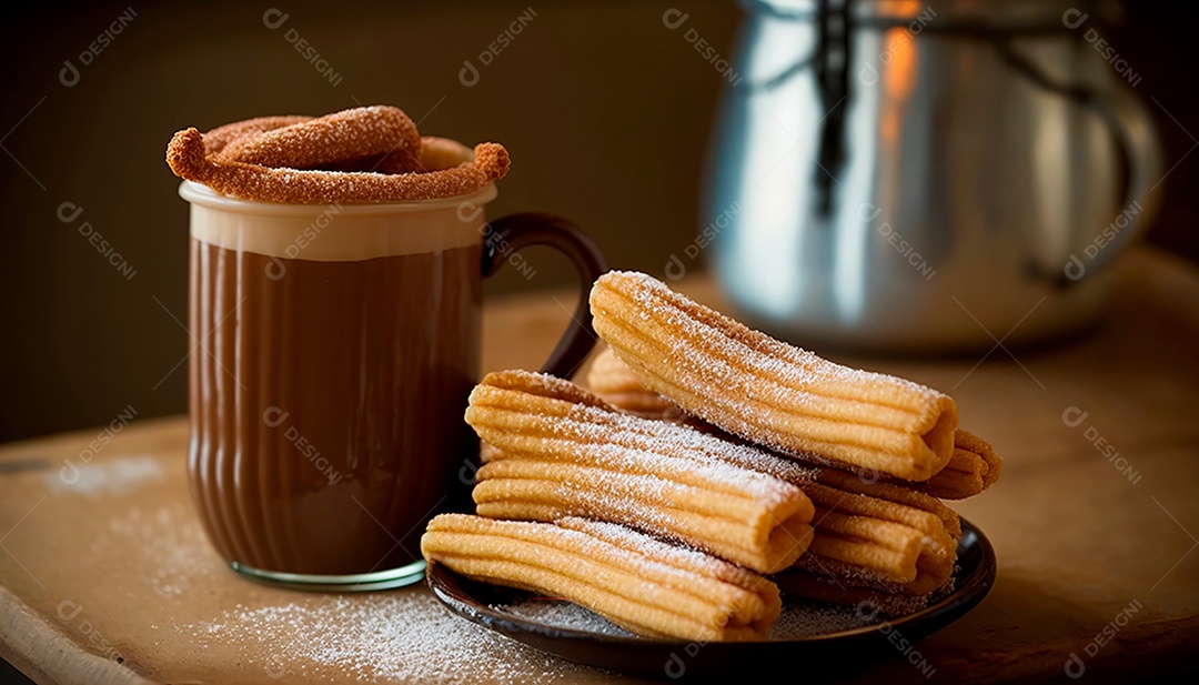 Churros sobre uma mesa de madeira.