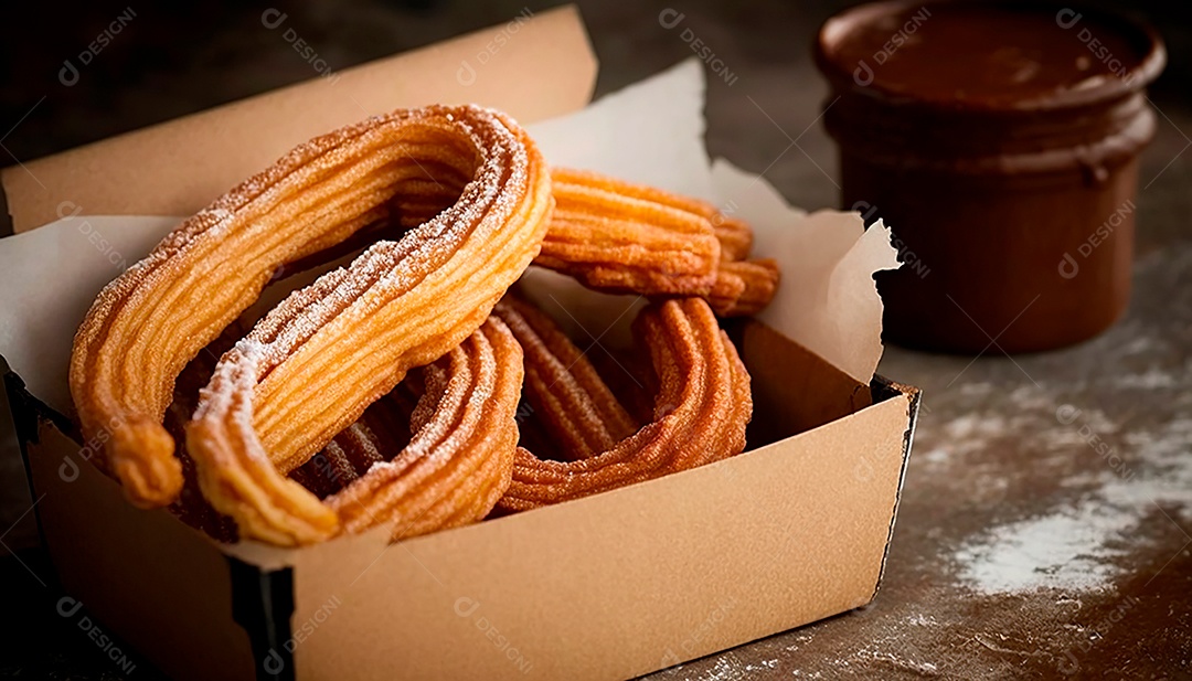Churros sobre uma mesa de madeira.