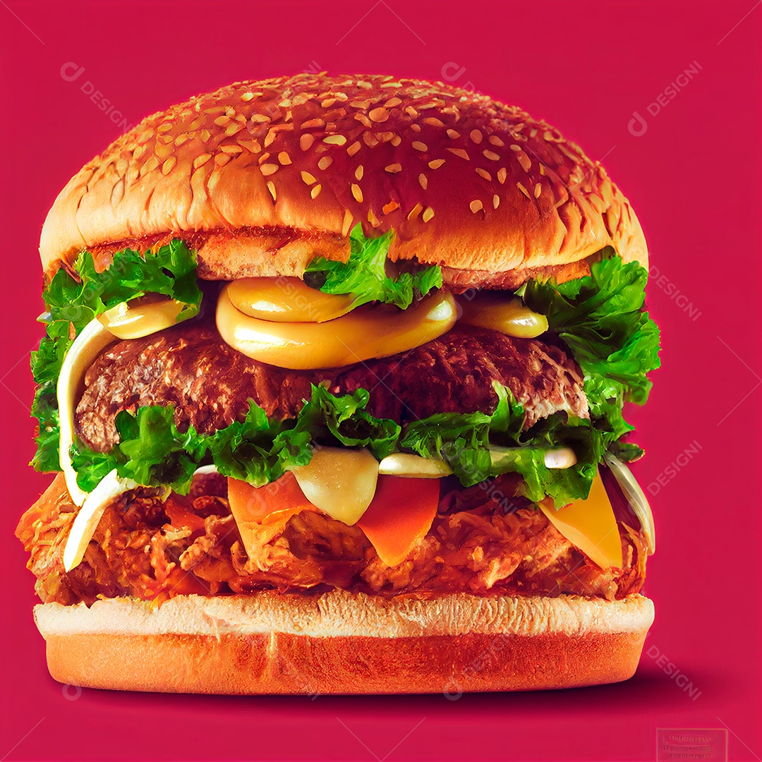 Hambúrguer sobre uma mesa de madeira.