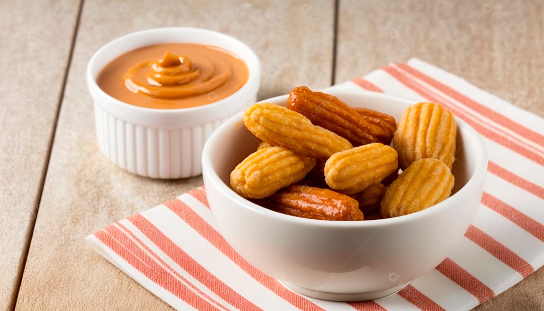 Churros sobre uma mesa de madeira.