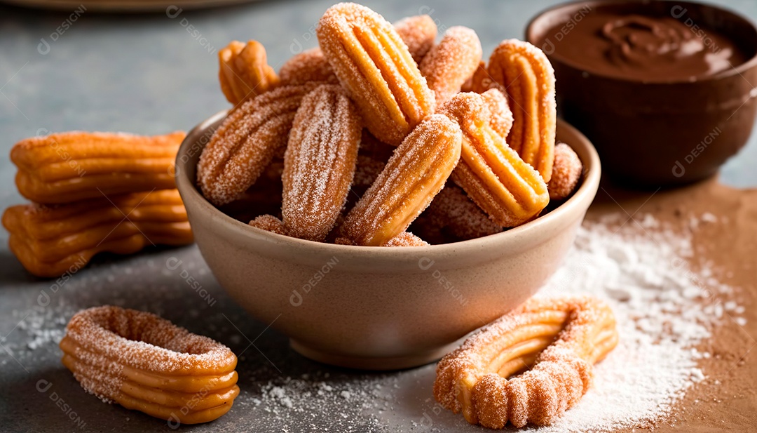 Churros sobre uma mesa de madeira.