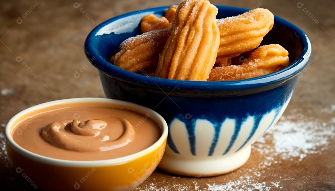 Churros sobre uma mesa de madeira.