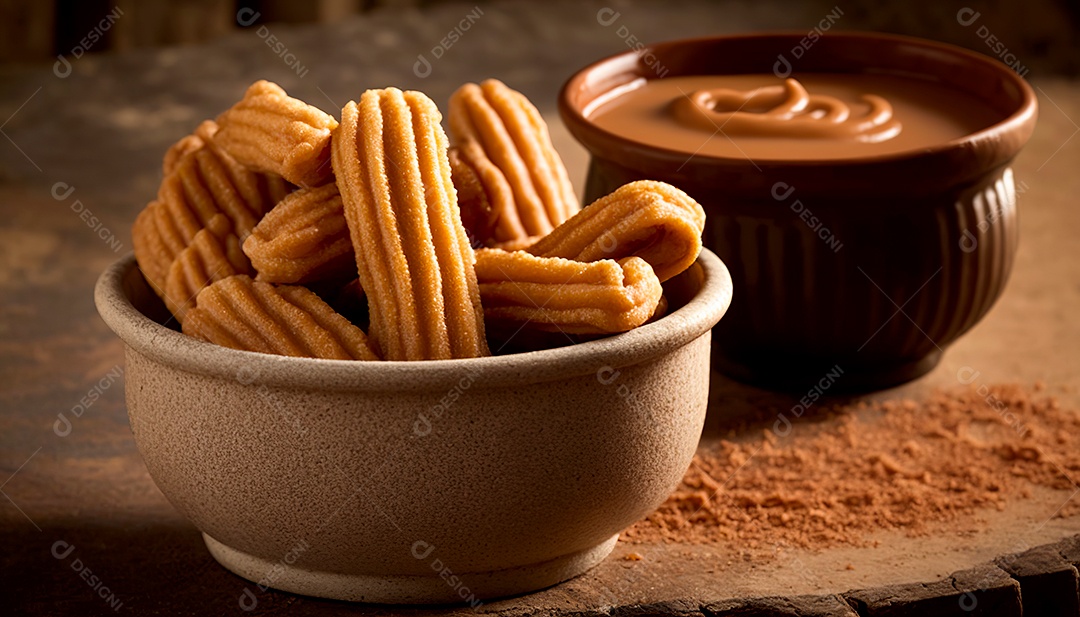 Churros sobre uma mesa de madeira.
