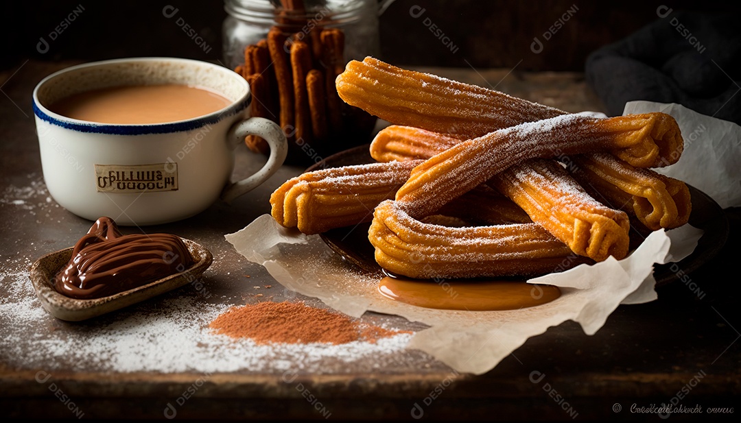 Churros sobre uma mesa de madeira.