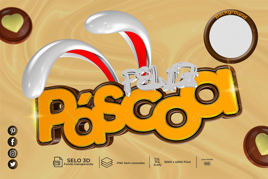Selo 3D Para Composição Feliz Páscoa PNG Transparente