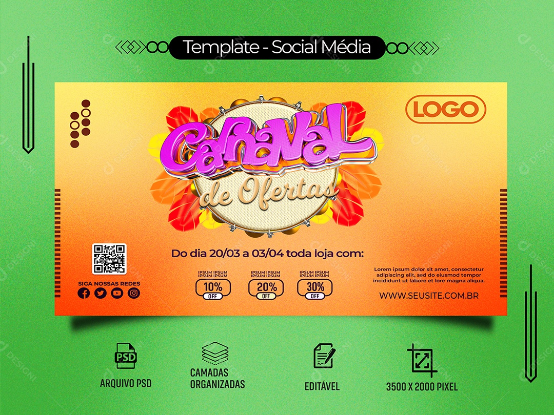 Carnaval de Ofertas Venha Conferir Social Media PSD Editável
