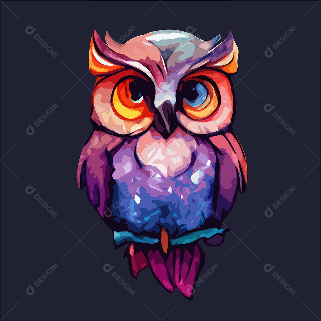 Ilustração Coruja Colorida Vetor EPS Editável