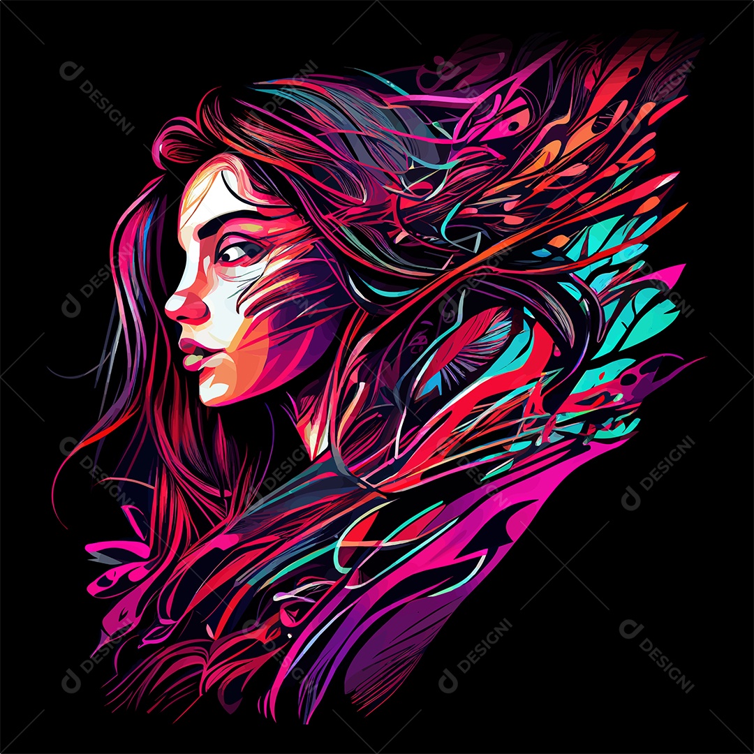 Ilustração Vetorial Rosto Mulher Colorido Vetor EPS Editável