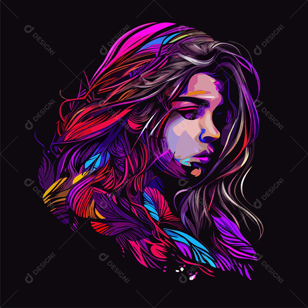 Ilustração Vetorial Rosto Mulher Colorido Vetor EPS Editável