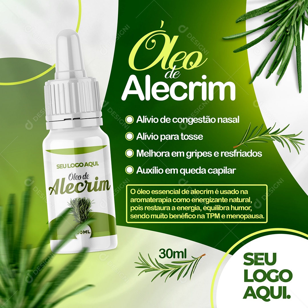 Benefícios Óleo de Alecrim Social Media PSD Editável