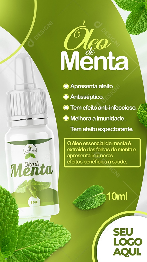 Story Benefícios Óleo de Menta Social Media PSD Editável