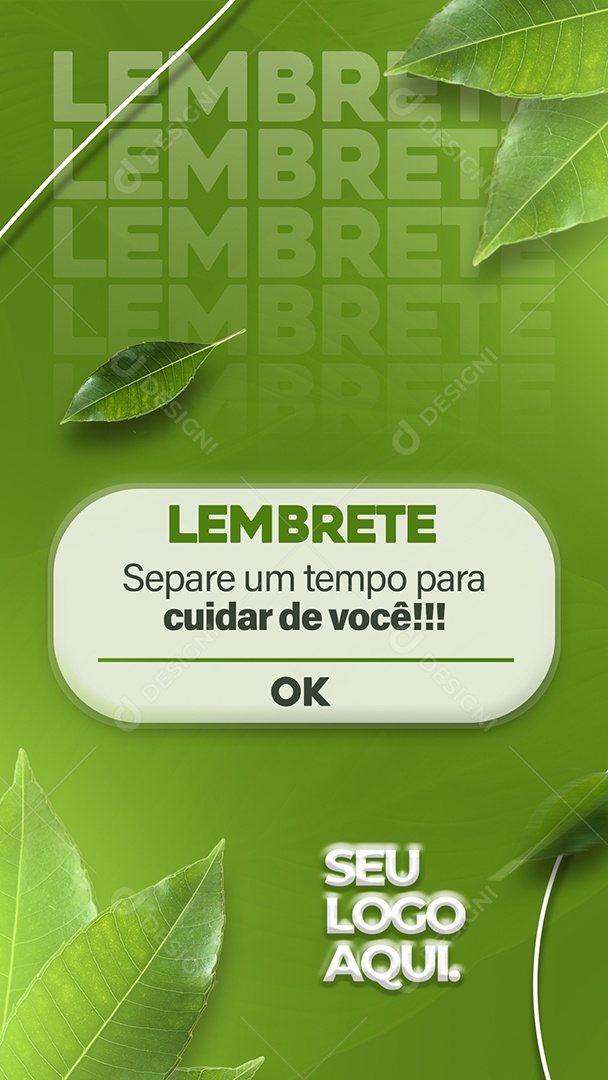Story Lembrete Separe um Tempo Para Cuidar de Você Social Media PSD Editável