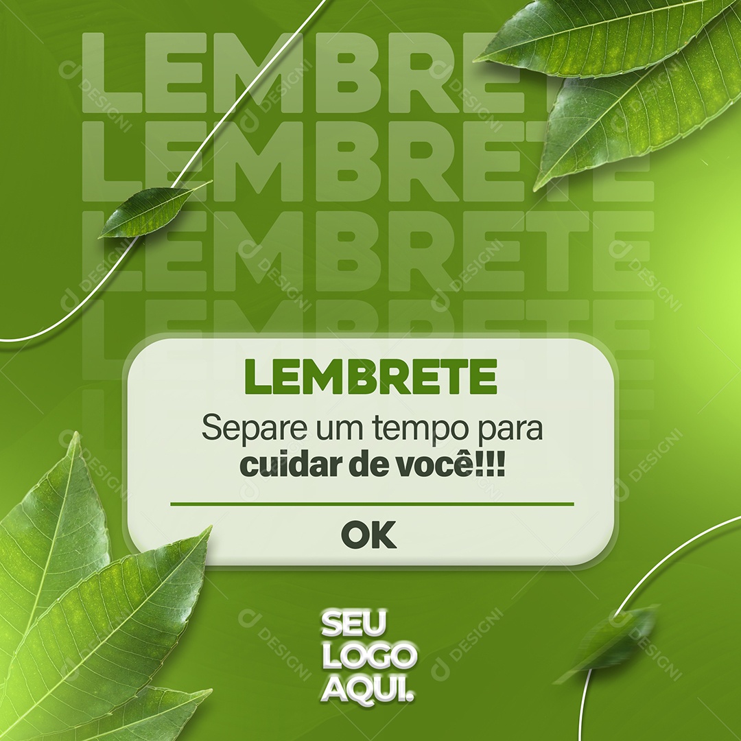 Lembrete Separe um Tempo Para Cuidar de Você Social Media PSD Editável