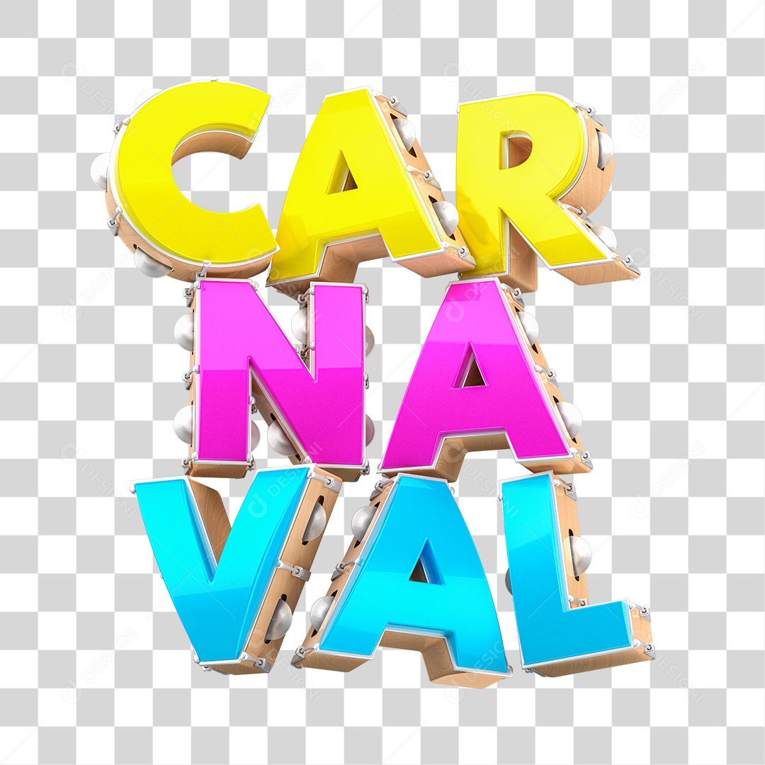 Carnaval Pandeiro Texto 3D Para Composição PNG Transparente