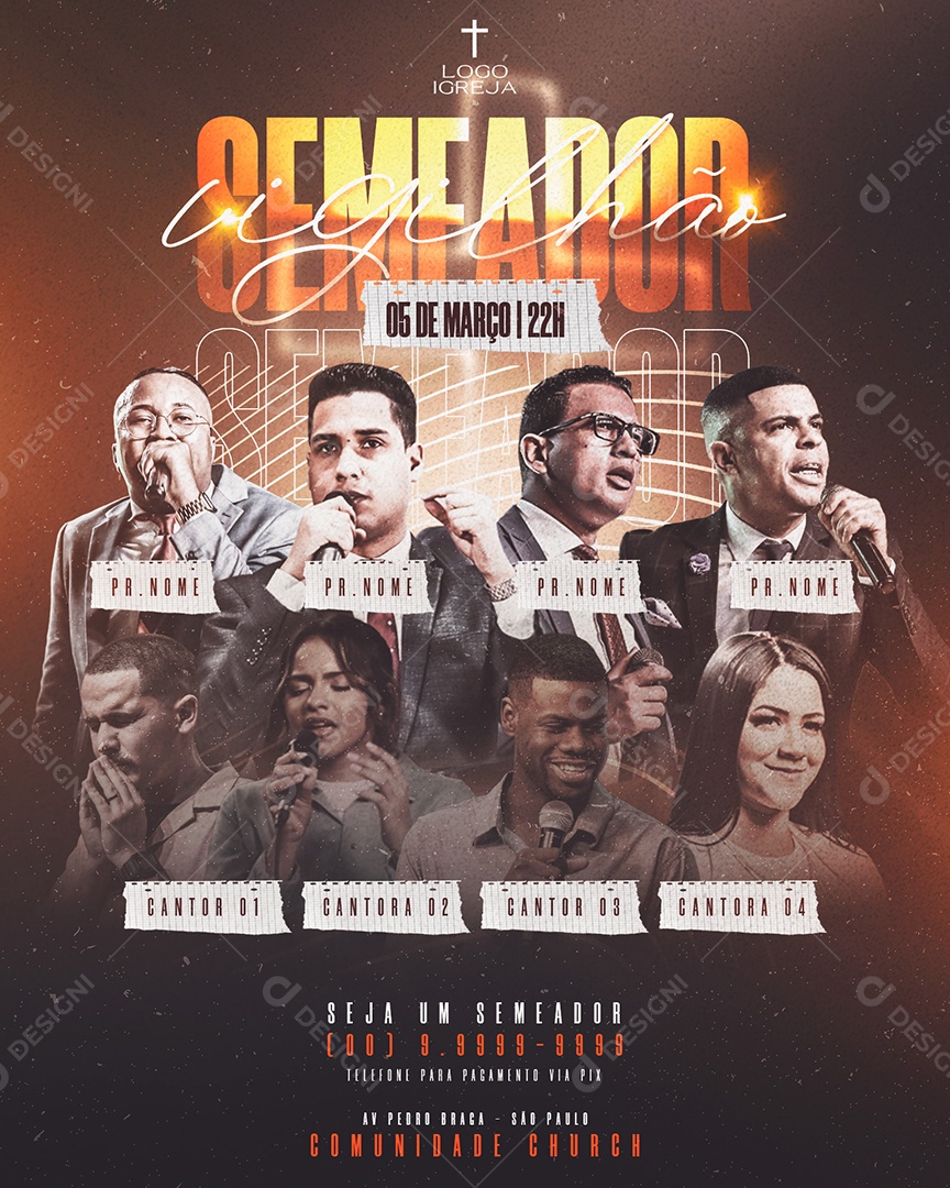 Flyer Vigilhão Semeador Venha Conferir Social Media PSD Editável