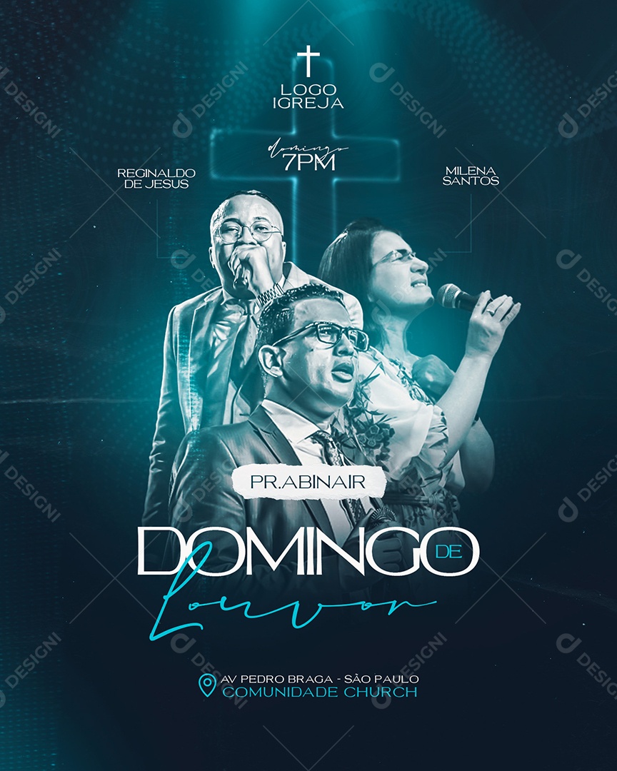 Flyer Domingo de Louvor Social Media PSD Editável